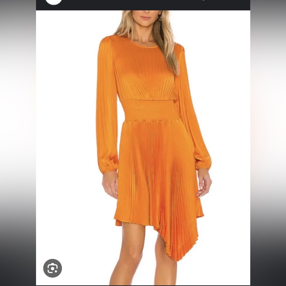 Snazzy Pleated Orange Asymmetrical A.L.C dress.